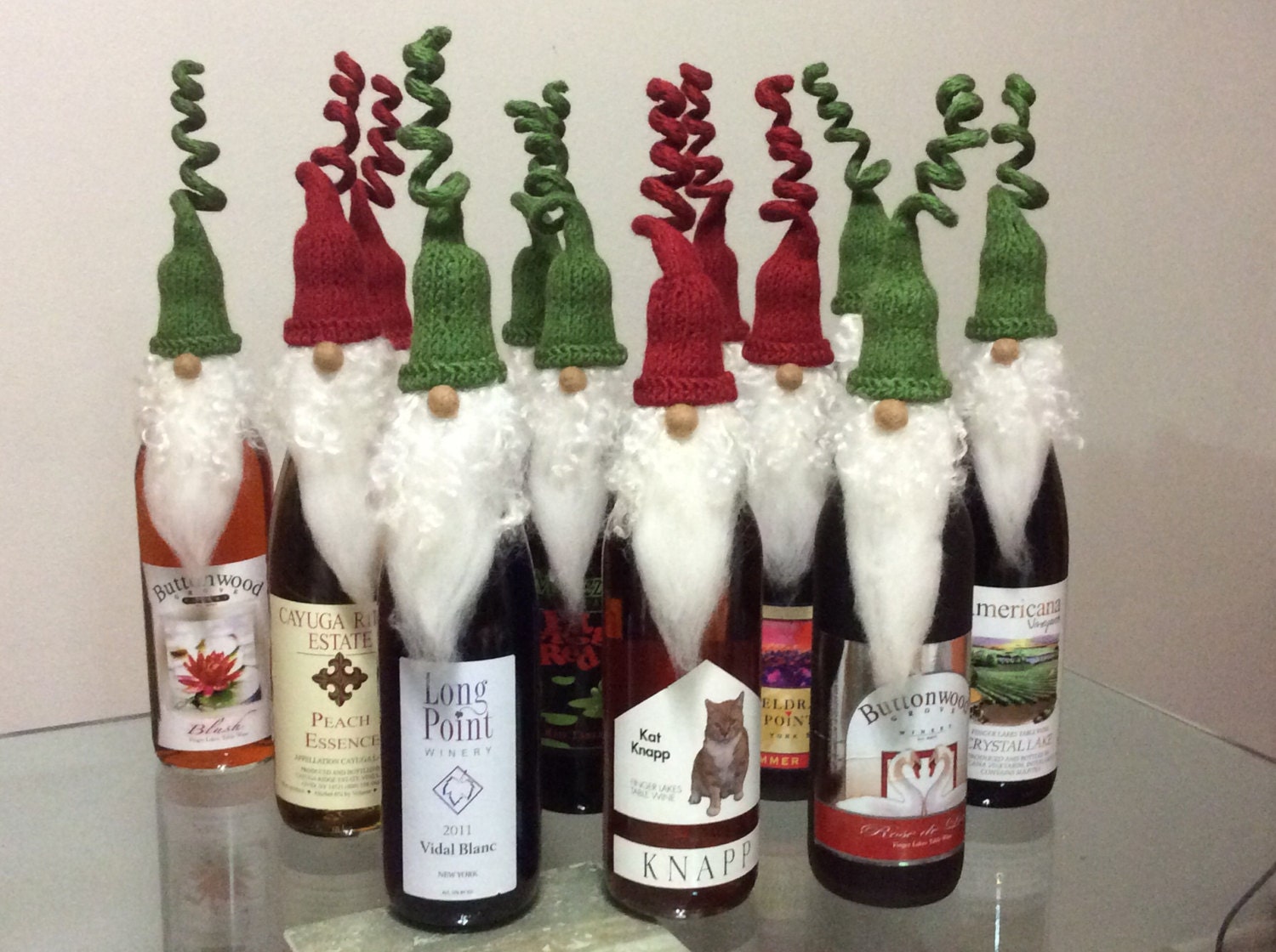 Santa wine topper felted wine topper Set of 3 wine bottle
