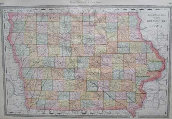 Early IOWA Map. 1885. XL. 19x13. Original by OriginalAntiqueMaps