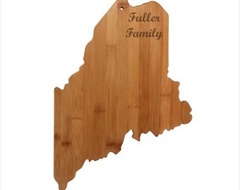 Engraved Maine Cutting Board - Maine Shaped Bamboo Cutting Board, Custom Engraved - Wedding Gift, Couples Gift, Housewarming Gift