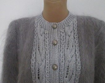 Mohair Sweater Vintage / Gray / Hand Knitted / Size Universal EUR48 X UK20