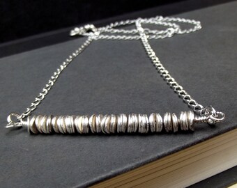 Industrial Style Necklace: Matte Silver Bar Necklace, Simple Minimalist Jewelry, Everyday Long Chain Necklace