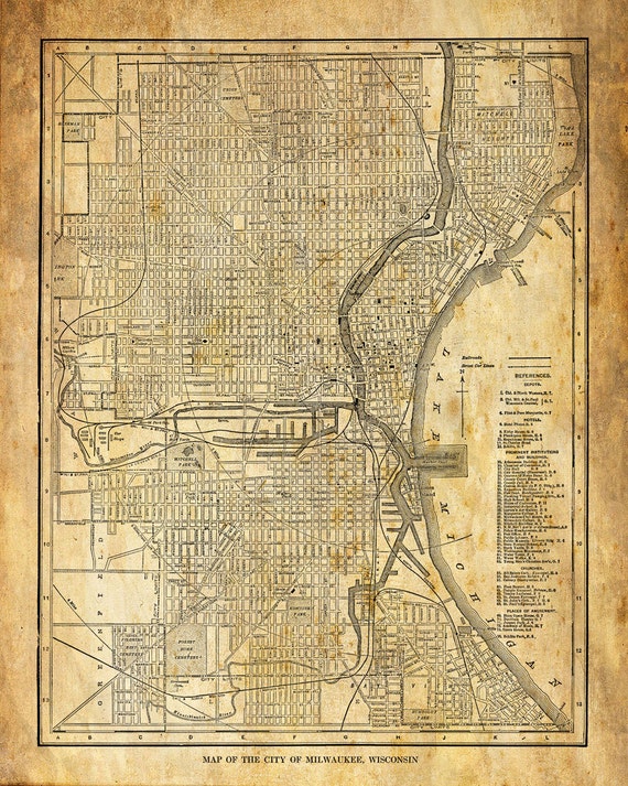 Milwaukee Map Street Map Vintage Grunge Sepia Poster Print
