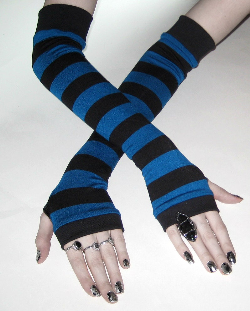 Striped Arm Warmers Once in a Blue moon Blue and black