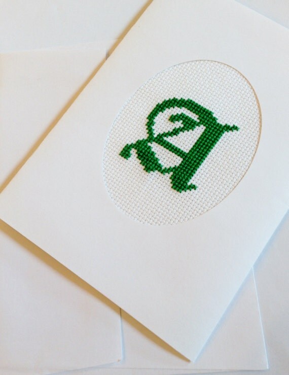 Cross Stitch Initial Card Personalized Keepsake Card