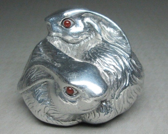 ARTHUR COURT aluminum paperweight of two rabbits by 