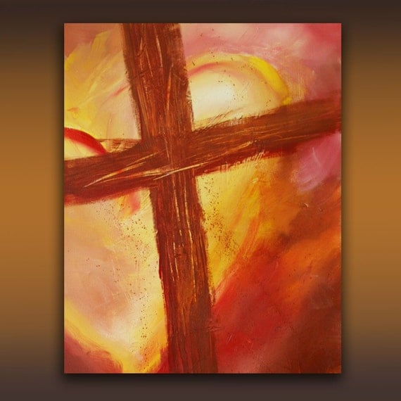 Original 24 x 36 Acrylic Abstract Cross Painting by LindaMillerArt