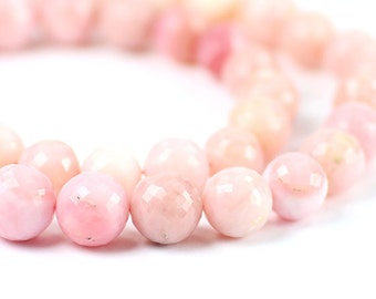 Peruvian Pink Opal Micro Faceted Round Beads 1 Focal Large Light Pink Semi Precious Gemstone