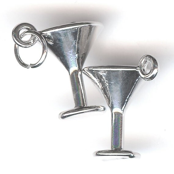 MARTINI Glass Charm. Rhodium Plated Zinc Alloy. 3D Cocktail.