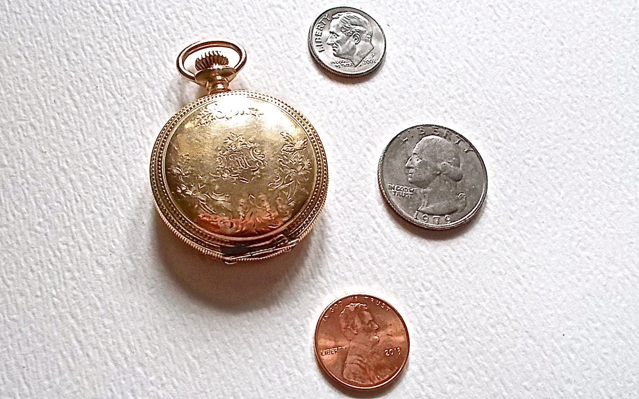 Antique Ladies Waltham Pocket Watch C.W.C. Co 14K Gold Plated