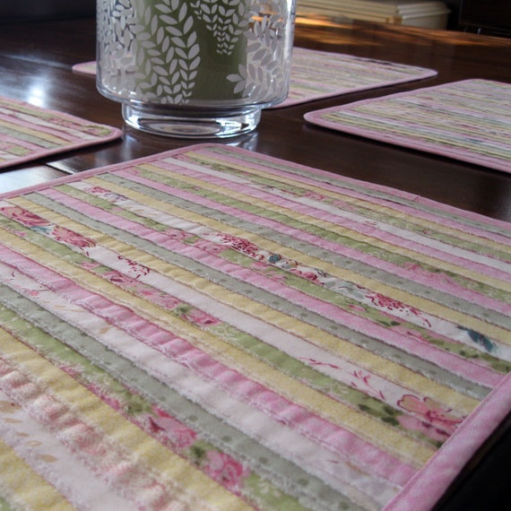 Quilted placemats pastel placemats pink yellow green
