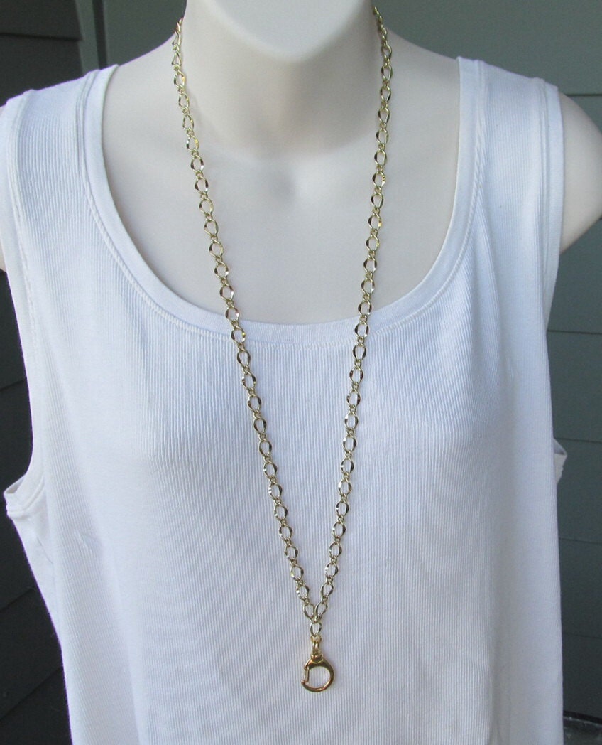 Gold Chain ID Badge Lanyard Shiny Gold Half Flat Curb Chain