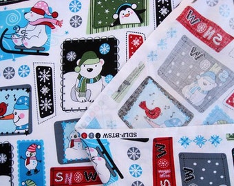 C072  - 1 meter SDLP Cotton fabric -  Cartoon - Snowman, dogs, tree