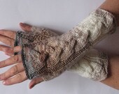 Fingerless Gloves Beige Brown Gray wrist warmers Knit
