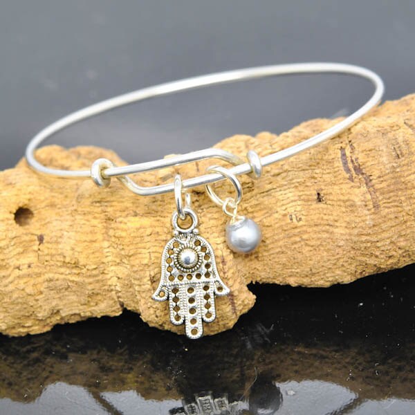 Hamsa Bangle Hand Bangle Charm Bangle Pearl Bangle by JubileJewel