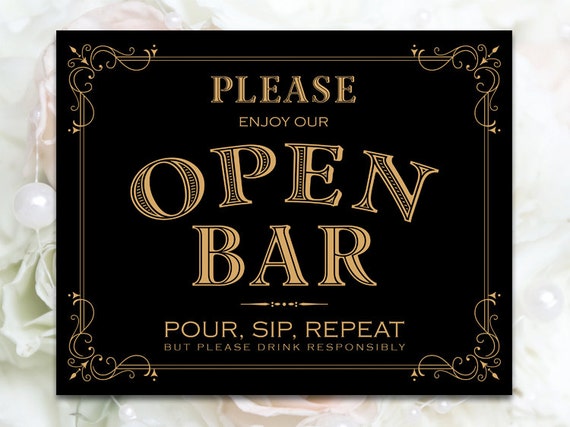 Open Bar Sign 8x10 DIY Printable sign in