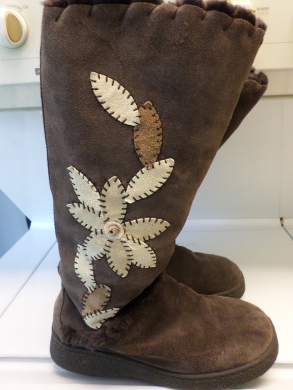 Boho Hippie Suede Leather Boots Tall Bohemian Size 9 Brown Wide Leg ...