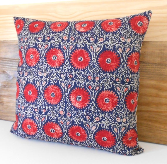 Double sided Navy and red medallion floral by pillowflightpdx
