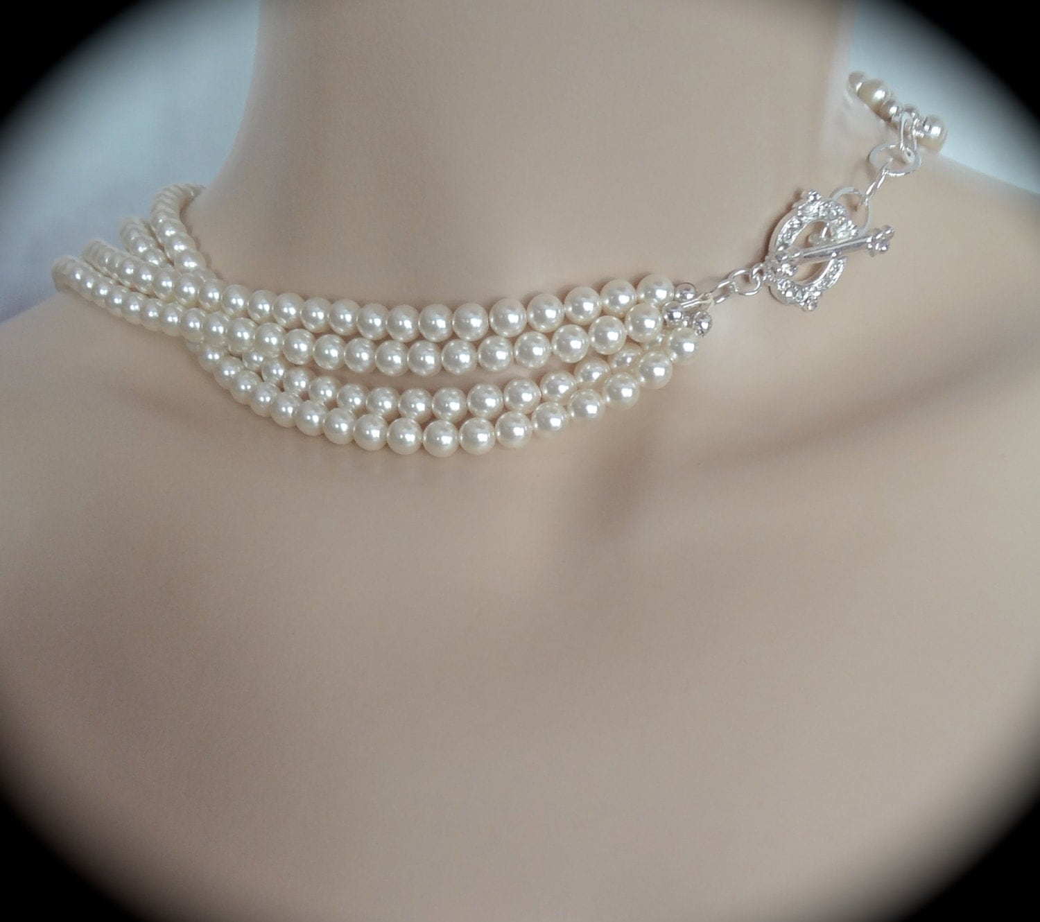 Swarovski pearl necklace Long Multi layer by QueenMeJewelryLLC