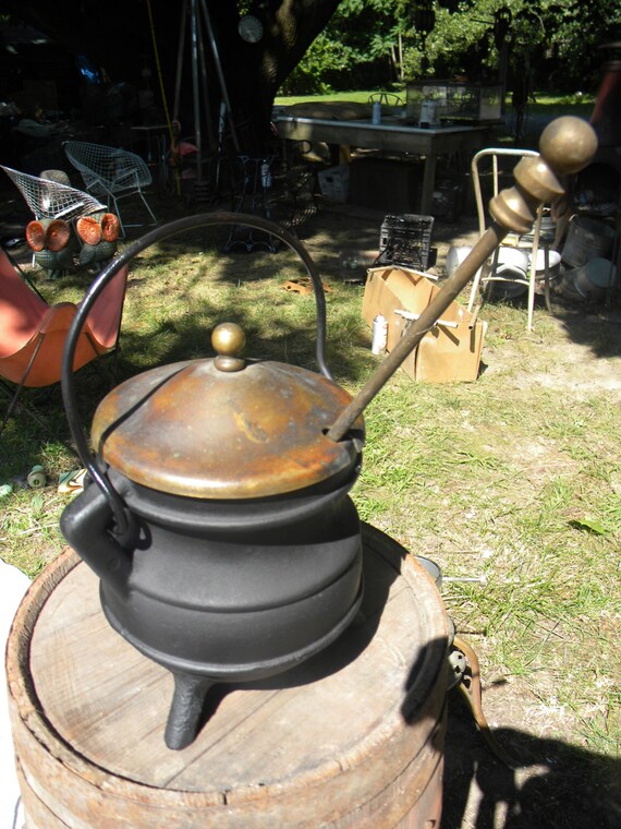 antique vintage footed iron and brass FIREPLACE FIRE STARTER