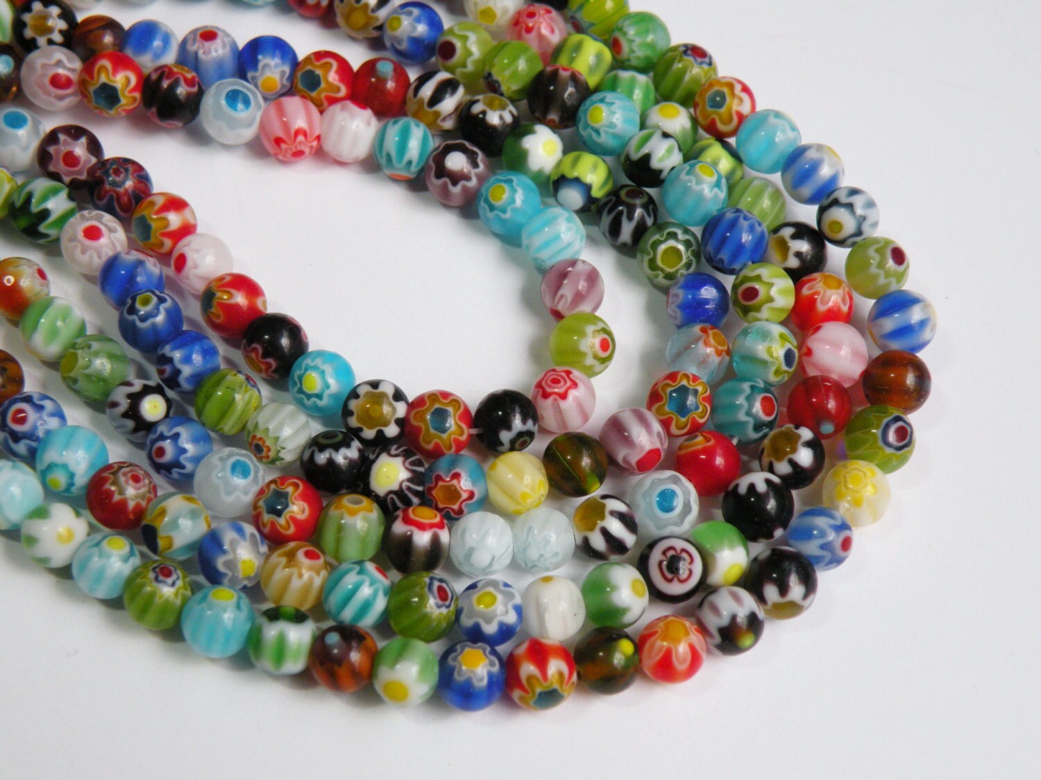 Multicolored Millefiori Flower Beads round ball 6mm full strand DB06831 ...