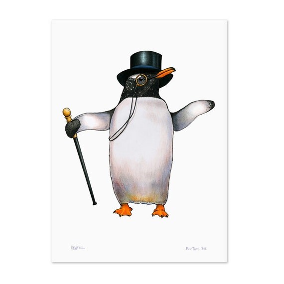 Penguin in a Top Hat A3 Print