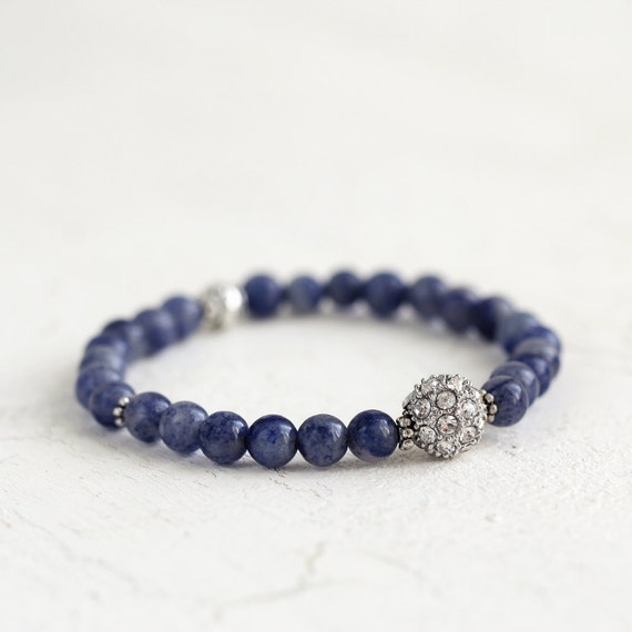 Blue Aventurine Bracelet - Crystal Pave Bracelet - Blue Stone Bracelet - Aventurine Bracelet - Gift For Women - Pave Stacking Bracelet
