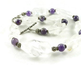 Crown Chakra Crystals - Amethyst Gemstone - Quartz Crystal - Chunky Statement Necklace - Artisan Jewelry