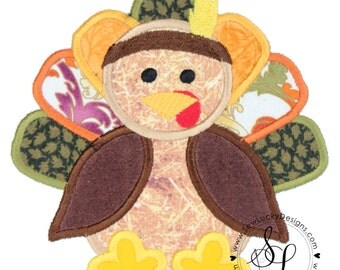 Indian Thanksgiving Boy Turkey Embroidered Patch