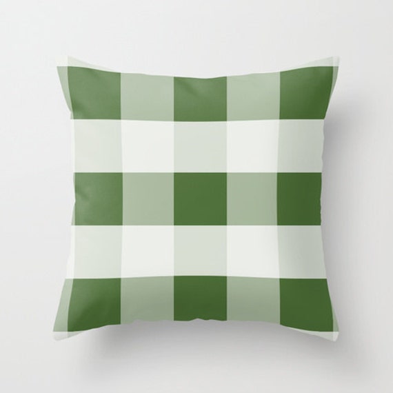 THROW PILLOW Indoor Outdoor Pantone Treetop Green White Modern Gingham Check . Neutral Mix Match Bed & Bath Home Decor 30+ NEW Custom Colors