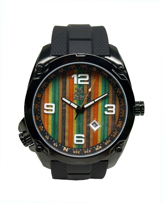 Wood Watch Dial - Recycled Skateboard Watch - Second Shot Skate Watch, Made in Canada