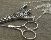 Fillegree Hearts Chatelaine Antique Pewter & Etui Scissors - lacemaking and embroidery