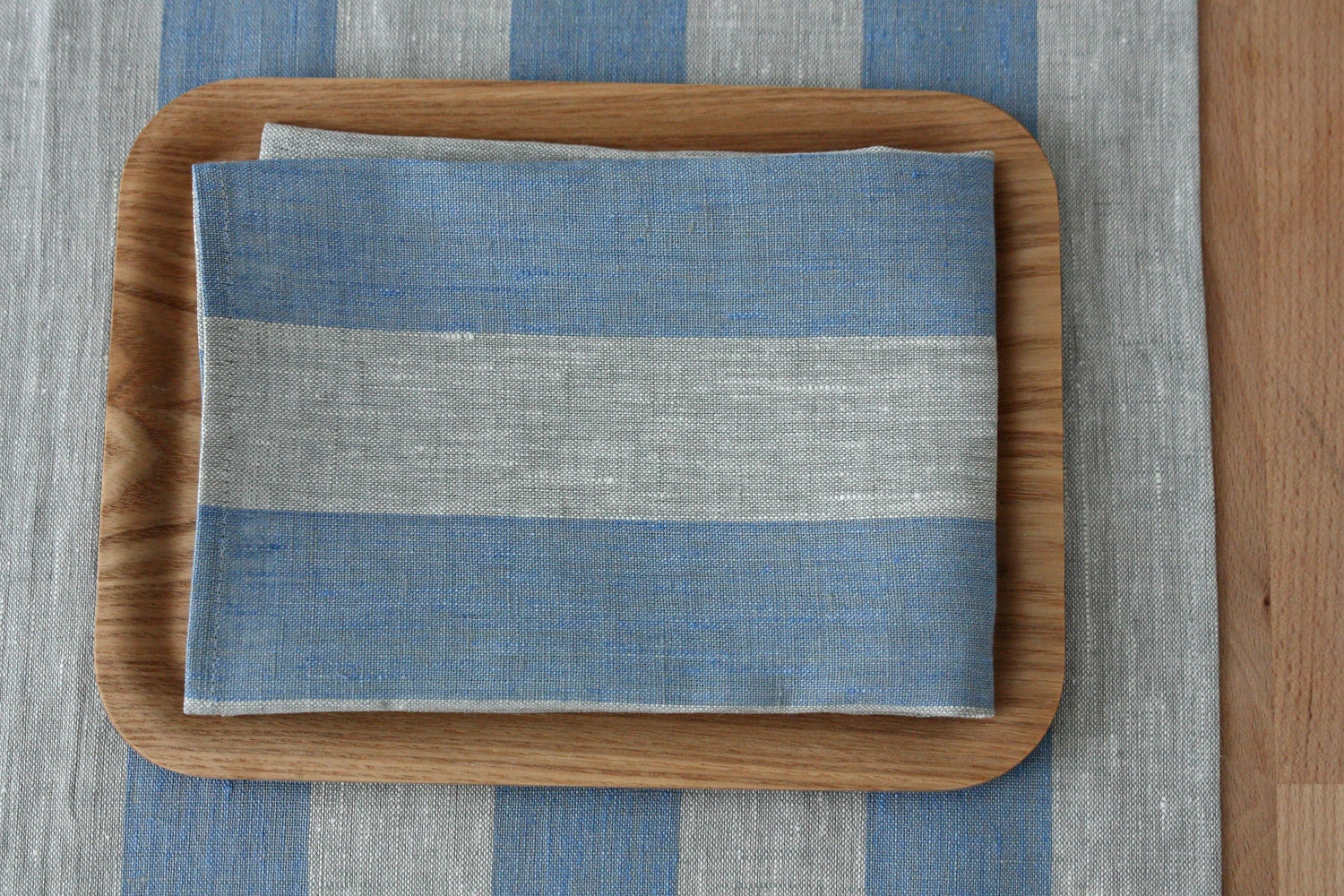 Set of 4 linen napkins striped blue White Gray by varvarahome