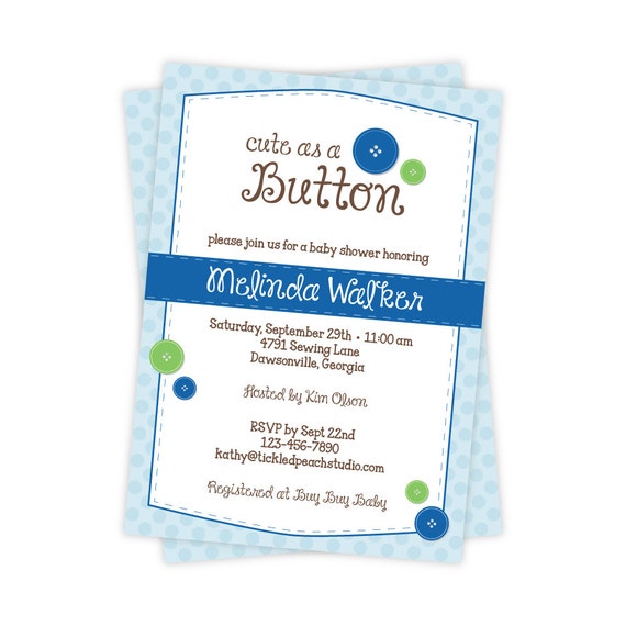 Cute As A Button Baby Shower Invitation - Boy Baby Shower Invite - PRINTED Baby Shower Invitations Il_570xn
