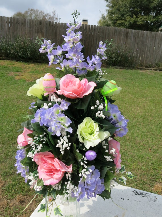 Silk Cemetery Vase Arrangement Spring Colors/Easter