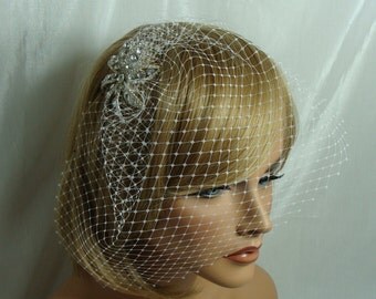 Crystal Flower and Birdcage Veil by Susan Carol Bridal