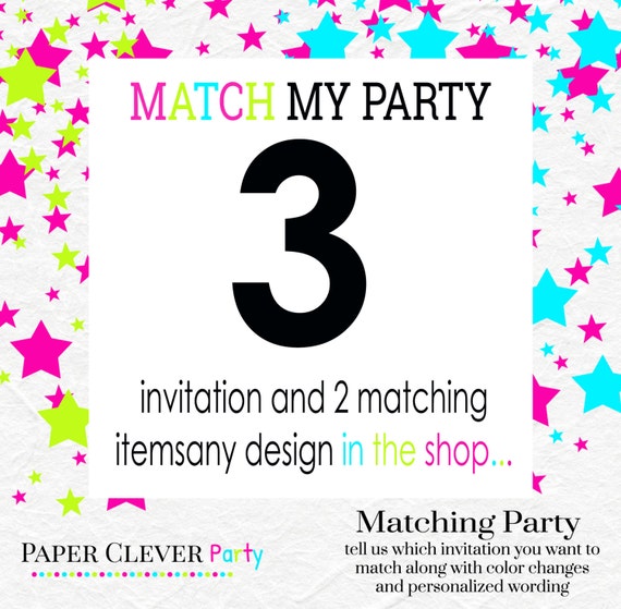 3-Piece Matching Printable Party Package - Custom Invitation and 2 party items - digital files, printable (12002 Il_570xn