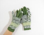 Knitted Men's Gloves - Gray, Green, Size Medium