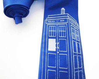 Tardis Police Box Tie screen printed Necktie Dr. Who inspired