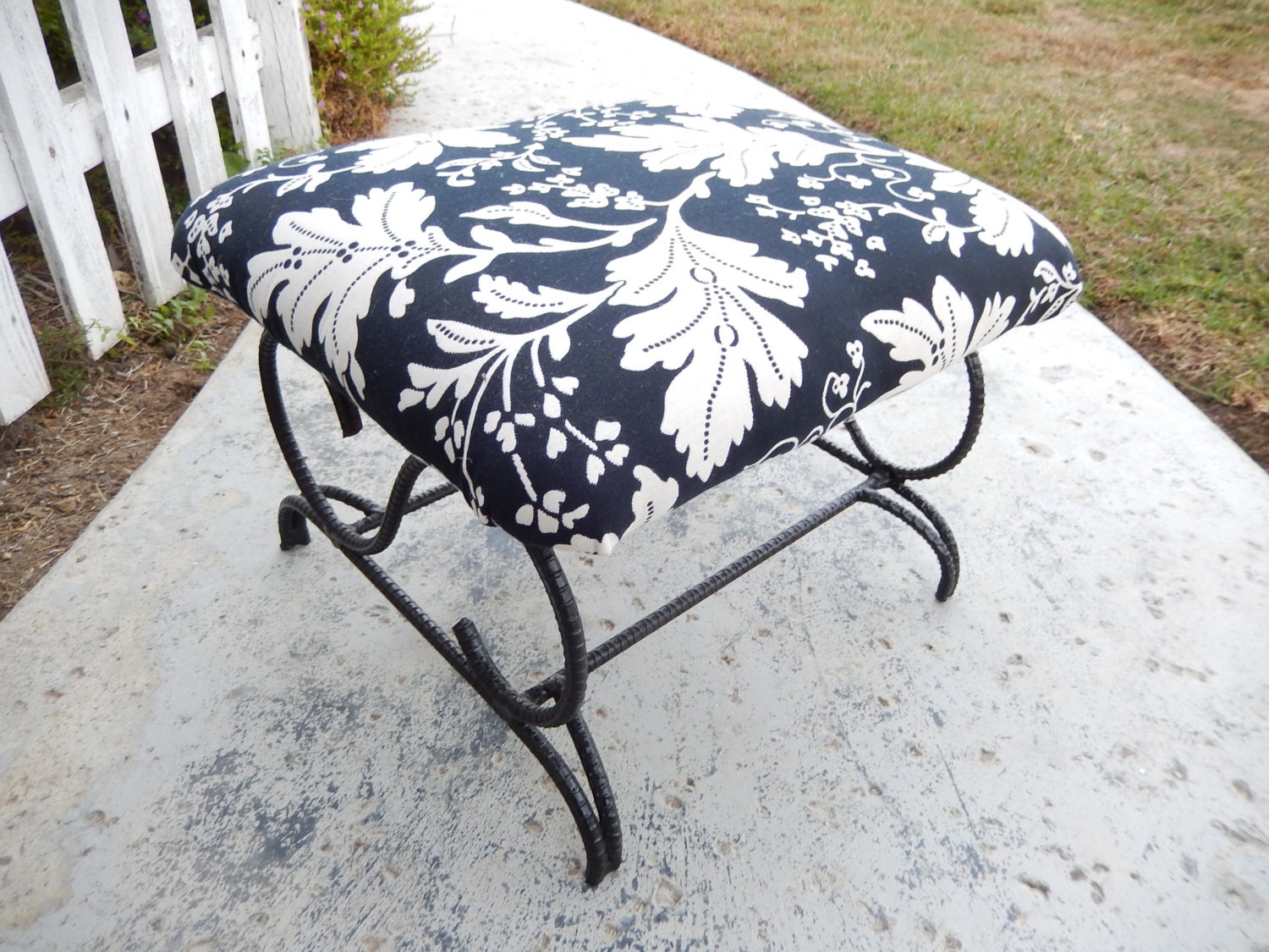Black & White Footstool Black Iron Footstool Upholstered
