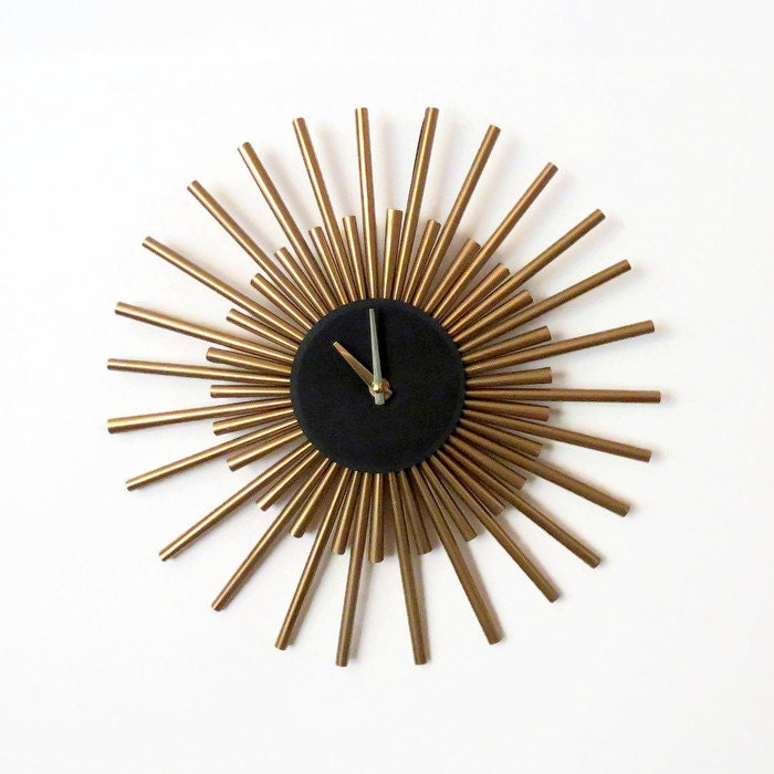 Wall Clock Sunburst Clock Gold Wall Clock Living by Shannybeebo