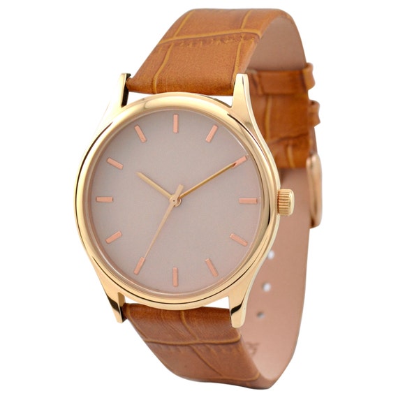 Rose Gold Watch Creamy Light Brown Band - Free shipping