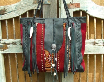 Tribal Kuba cloth handbag with German deertanned by SpiceTrade