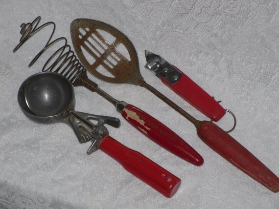 Wood ecko Kitchen utensils Decor Plastic Utensils  serving Master Handle Red Scoop Chippy