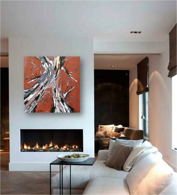 Extra large dining room wall art artwork Orange Tree Art Print
