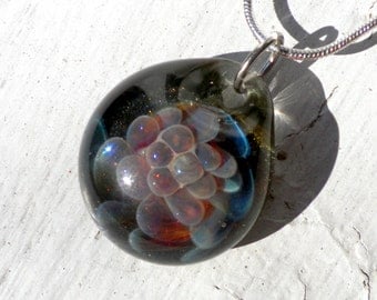 Glass Boro Pendant, Amber Purple Implosion, Lampwork Jewelry Focal Bead, Flamework Hand Blown
