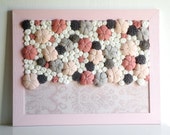 Fabric flower wall art 3D design Framed home decor Soft pink grey cream