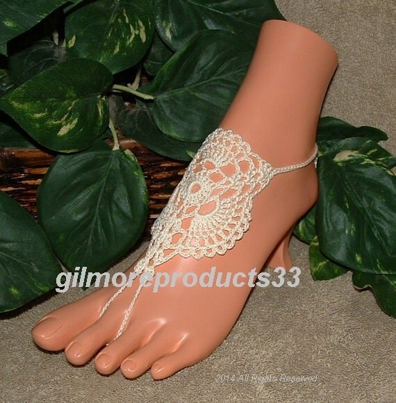 lace barefoot sandals, foot jewelry, beach wedding, bare foot sandal ...
