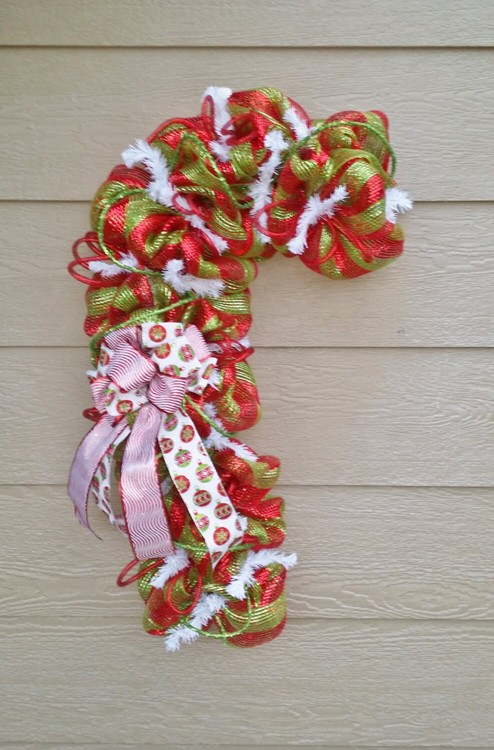 Christmas Wreath Candy Cane - Lime Green and Red - Seuss