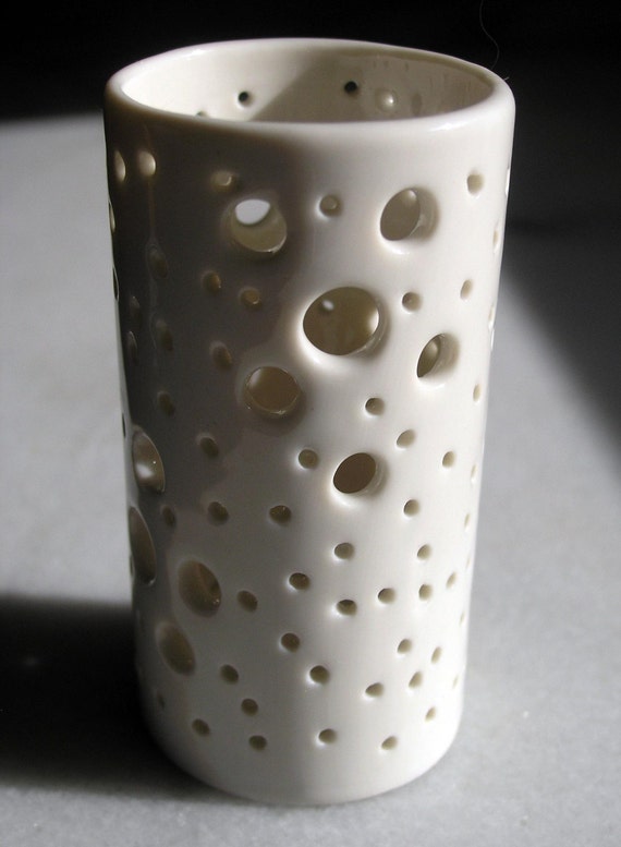 Vintage White Porcelain Vase with Holes Ceramic Pop Art Vase