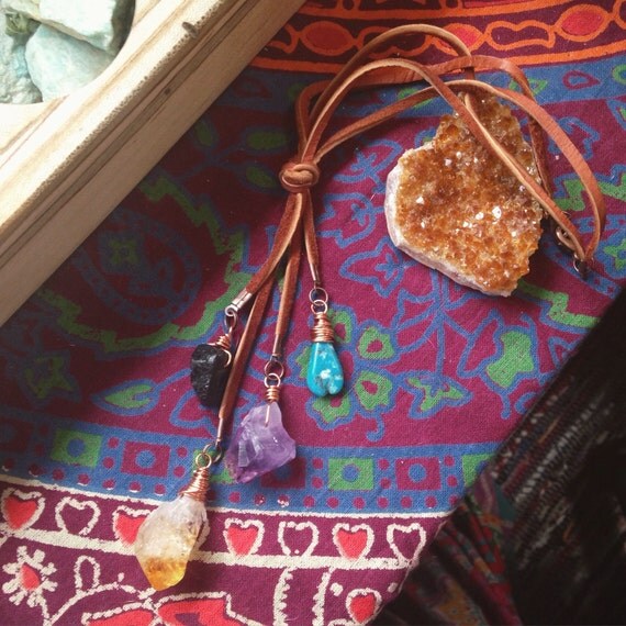 Rear view Mirror good Luck charm You choose stones Leather